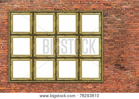 Huge Golden Frame Over Old Brick Wall