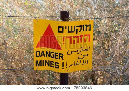 Warning Sign With Danger Mines