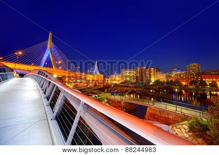 Boston Zakim bridge sunset in Bunker Hill Massachusetts USA