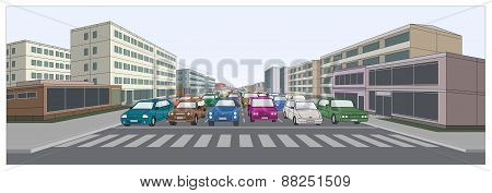 Urban Road With Cars.