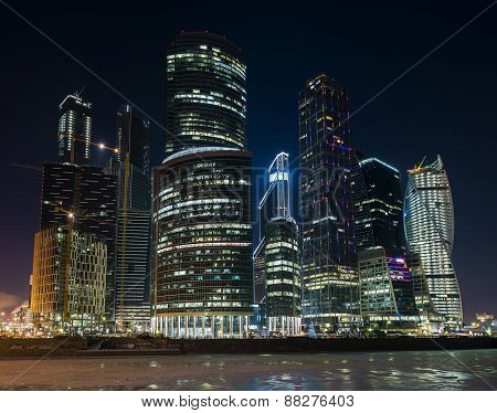 Business Center Moscow City at night.