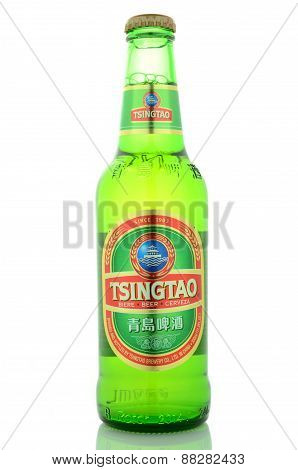 Tsingtao beer isolated on white background