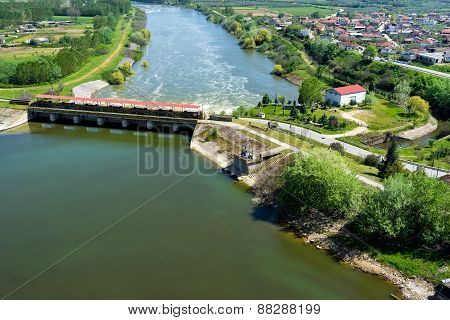 Aerial View Of The Artificial Lake Kerkini And River Strymon With Dam