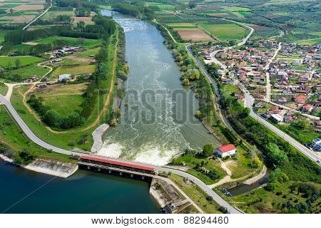 Aerial View Of The Artificial Lake Kerkini And River Strymon With Dam