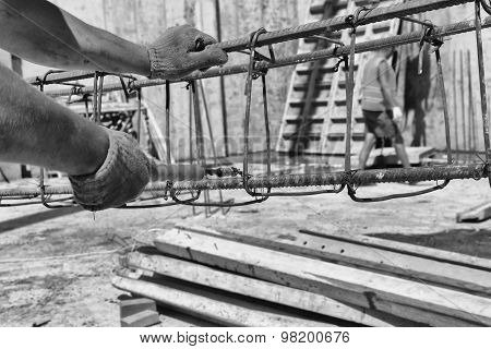 Pouring the concrete foundation of the building site shopping center
