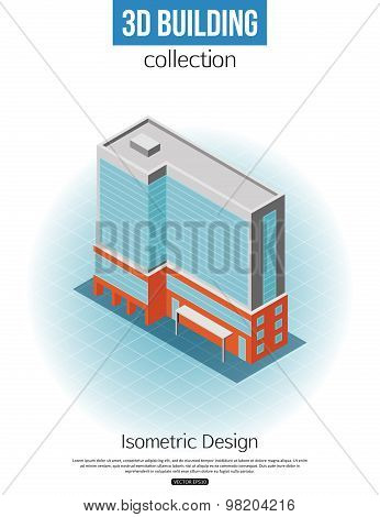 3d isometric tall building icon for map building and city constucting. Real estate concept.
