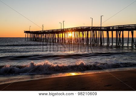 Virginia Beach Fishing Pier Sunrise with Waves