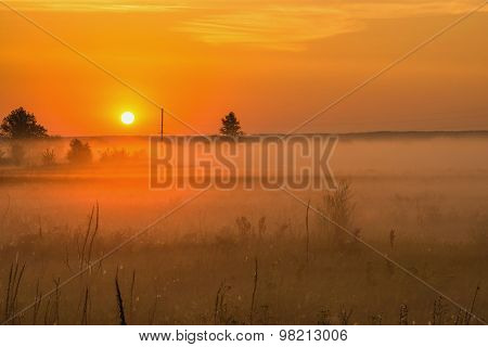 Sunrise in the foggy morning