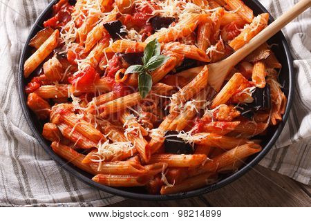 Pasta Alla Norma. Penne With Eggplant And Tomatoes Horizontal