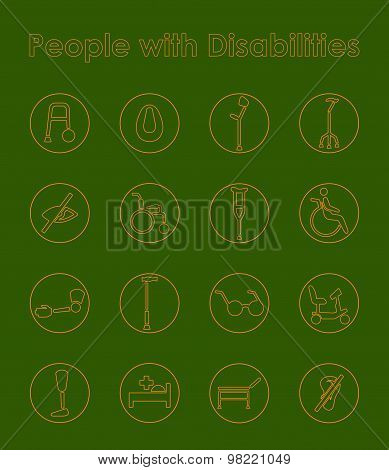 Set of people with disabilities simple icons