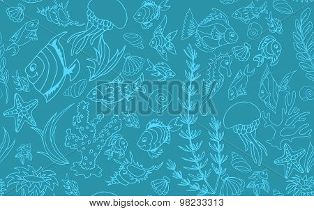 Seamless Pattern With Different Tropical Fish
