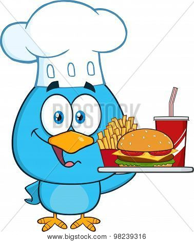Blue Bird Chef Cartoon Character