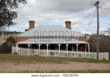 Landscape Scene With Abandoned Old House Picket Fence Rural Coun
