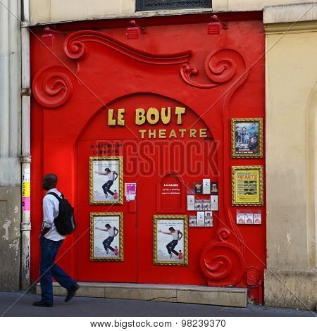 PARIS, FRANCE - SEPTEMBER 10, 2014: Paris Montmartre - Facade of Le Bout Theatre