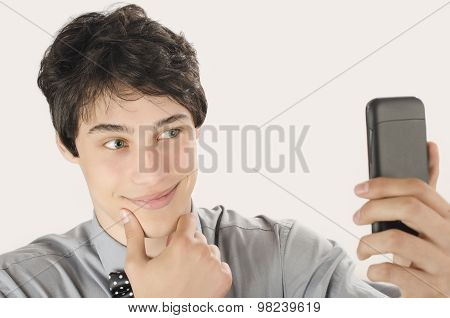 Happy Businessman Taking A Selfie Photo With His Smart Phone.