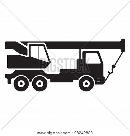 Truck crane. Black silhouette. Construction icon.