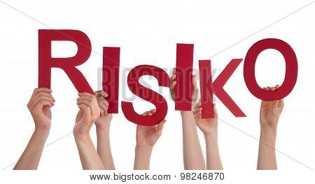 Many People Hands Holding Red Word Risk