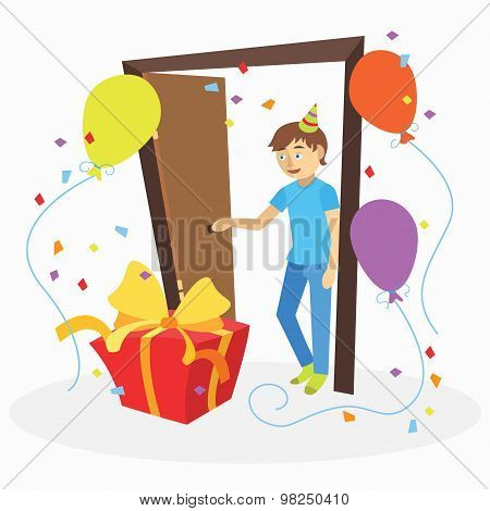 Funny Cartoon Man With Unexpected Birthday Gift