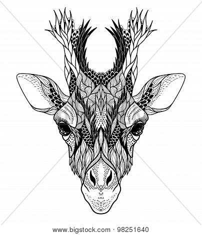 Psychedelic Giraffehead tattoo. vector illustration