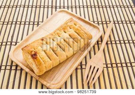 Pineapple Pie In Wooden Plate On Wooden Background
