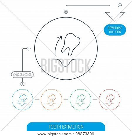 Tooth extraction icon. Dental paradontosis sign.