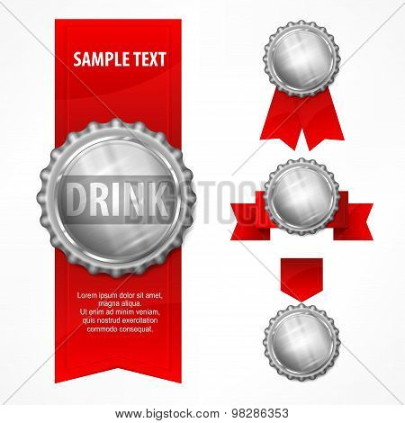 Bottle Caps & Red Ribbon On White