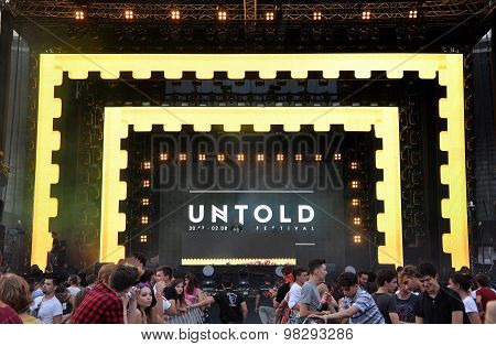 Tehnician Setting The Stage Lights Before A Concert