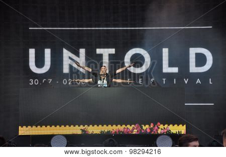 Tehnician Setting The Stage Lights Before A Concert