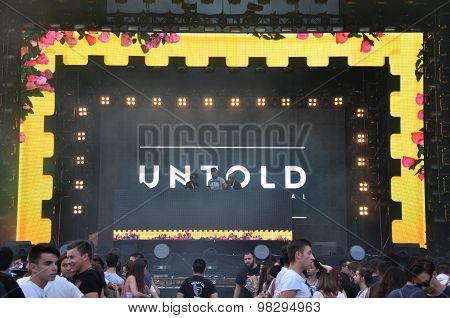 Tehnician Setting The Stage Lights Before A Concert