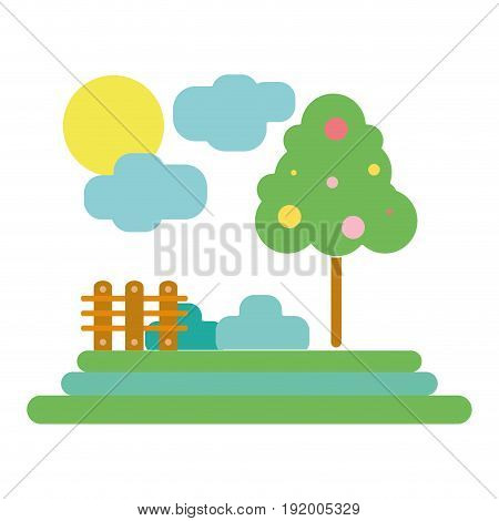 counds raining with tree and grid wool vector illustration