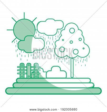 silhouette counds raining with tree and grid wool vector illustration