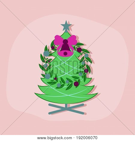paper sticker on stylish background of Christmas fir wreath