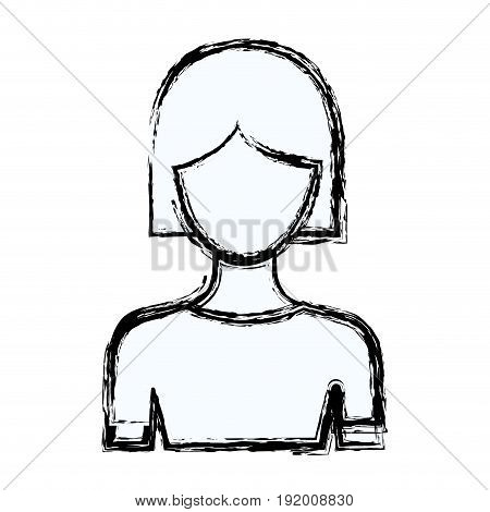 blurred silhouette faceless half body woman with short hair vector illustration