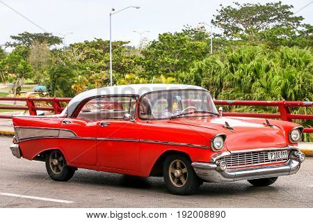 HAVANA CUBA - JUNE 6 2017: Motor car Chevrolet Bel Air in the city street.