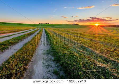 Road Through Cultivating The Land In The Countryside.