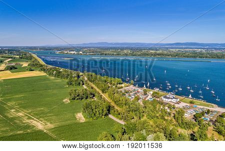 Sailing yachts on the Rhine in the south of Strasbourg - Alsace, France
