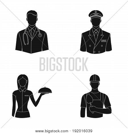 The doctor, the pilot, the waitress, the builder, the mason.Profession set collection icons in black style vector symbol stock illustration .