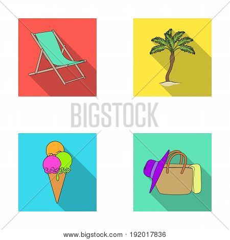 Beach, palm tree, ice cream.Summer vacation set collection icons in flat style vector symbol stock illustration .