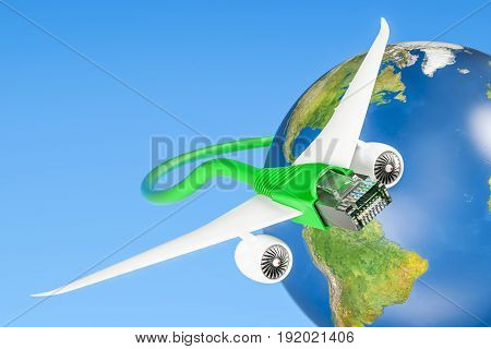 Lan cable with airplane wings fast internet connection concept. 3D rendering