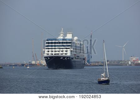 Velsen The Netherlands - June 20th 2017: Azamara Journey - Azamara Club Cruises on North Sea Channel towards Amsterdam Cruise terminal