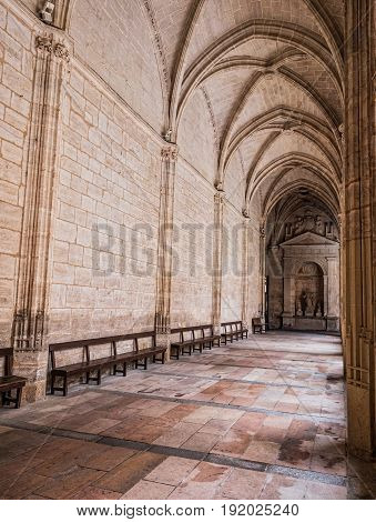 SEGOVIA SPAIN JUNE - 3 2017: Interior of Cathedral of Our Lady of Assumption Cloister Located on the south side of the cathedral is the work of Juan Guas take in Segovia Spain