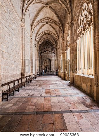 SEGOVIA SPAIN JUNE - 3 2017: Interior of Cathedral of Our Lady of Assumption Cloister Located on the south side of the cathedral is the work of Juan Guas take in Segovia Spain