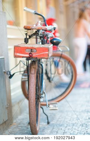 Beautiful vintage bicycle near the house on italian street
