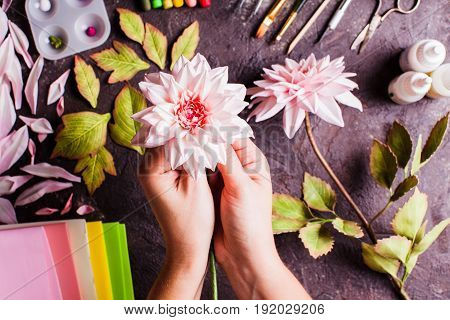Handmade DIY making realistic flowers from foam