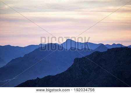 Mountainscape at sunset. Mazarron region of Murcia Spain
