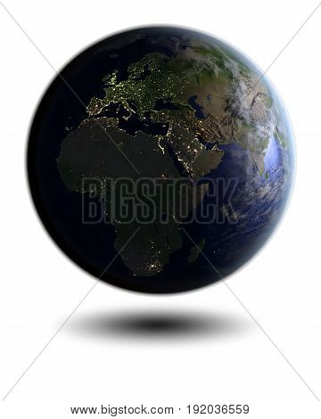 Emea Region On Night Globe