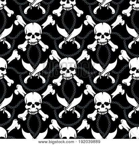 seamless pattern pirate skulls with cross swords