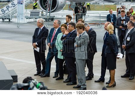 BERLIN GERMANY - JUNI 01 2016: Minister for Economic Affairs and Energy Sigmar Gabriel and accompanying persons opened Exhibition ILA Berlin Air Show.