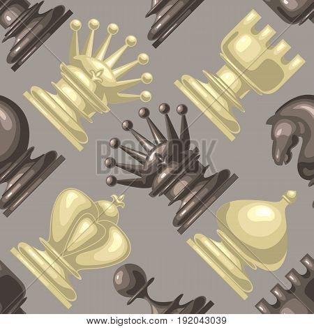 Vector Chess piece seamless pattern.  King, queen, pawn, bishop, knight and rook. For your design, textile, fabric, surface textures, packaging scrapbooking chess school or chess club