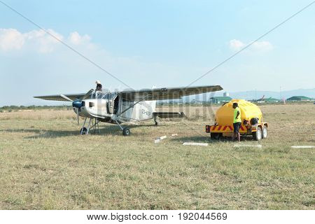 X328 Atlas Angel Turbine Specially Equipped Aircraft For Sky Divers Being Fuelled Up From Mobile Fue